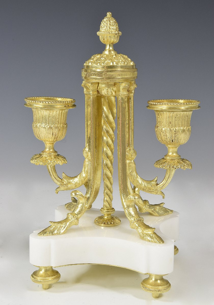 Pair Of Candlesticks In Marble And Gilt Bronze-photo-2