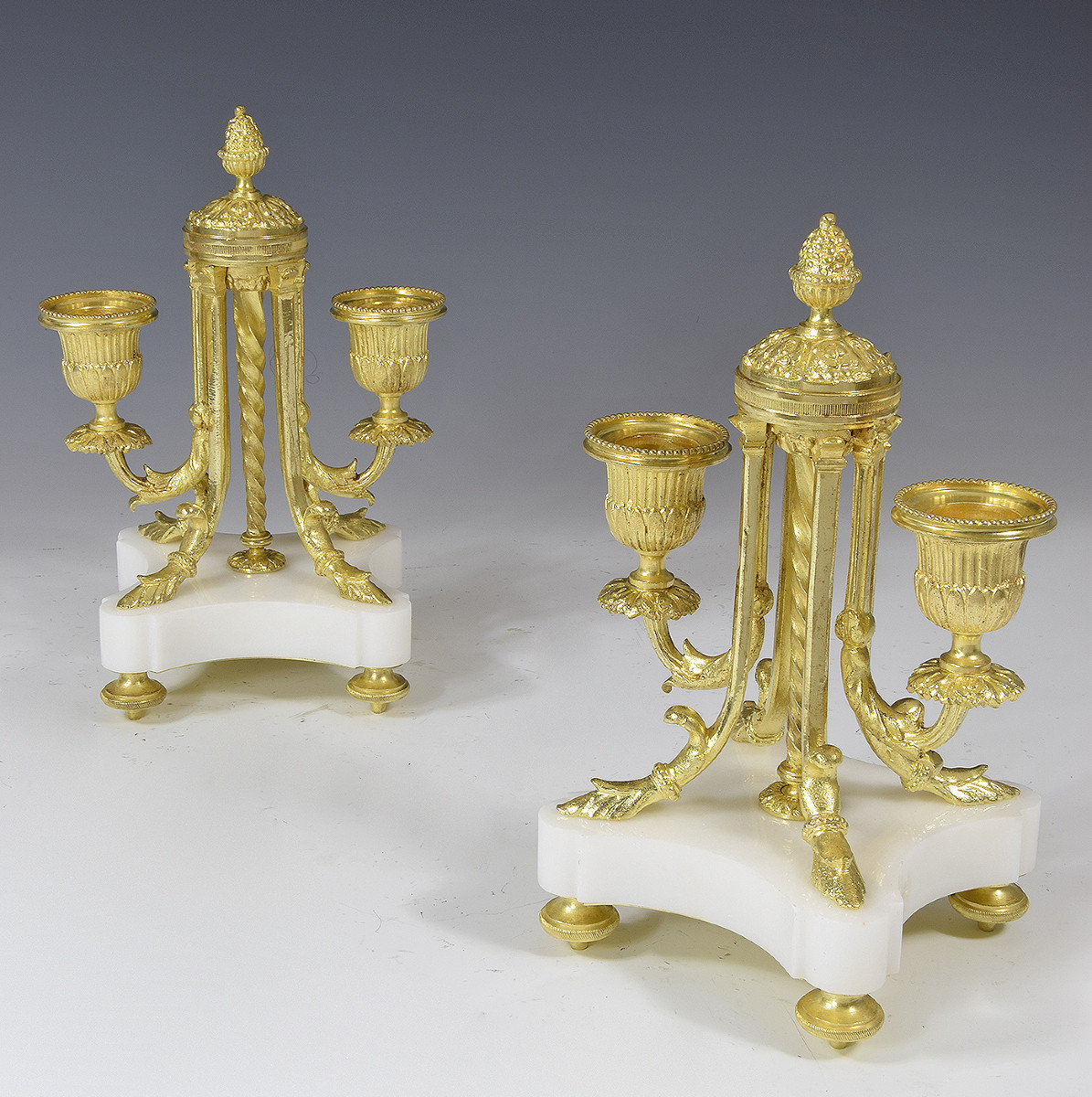 Pair Of Candlesticks In Marble And Gilt Bronze