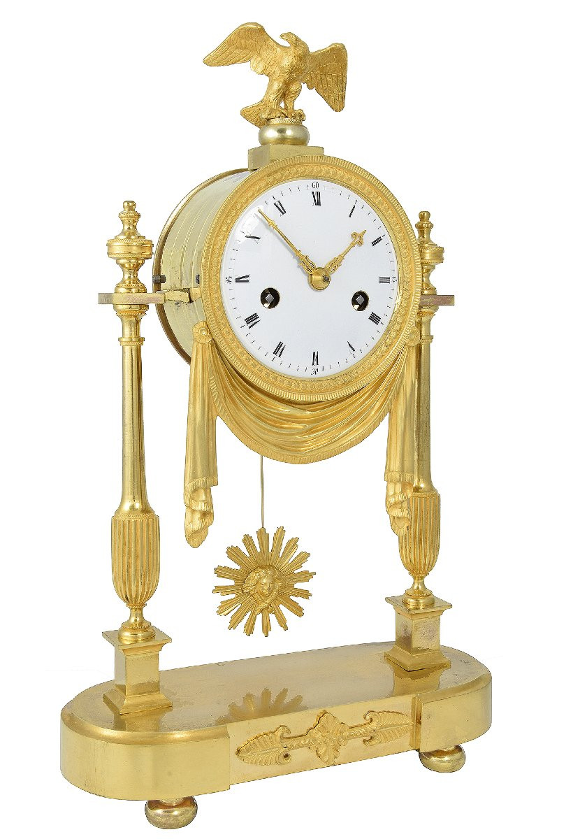Clock Portico Empire Mercury-gilded Bronze With Gold-photo-4