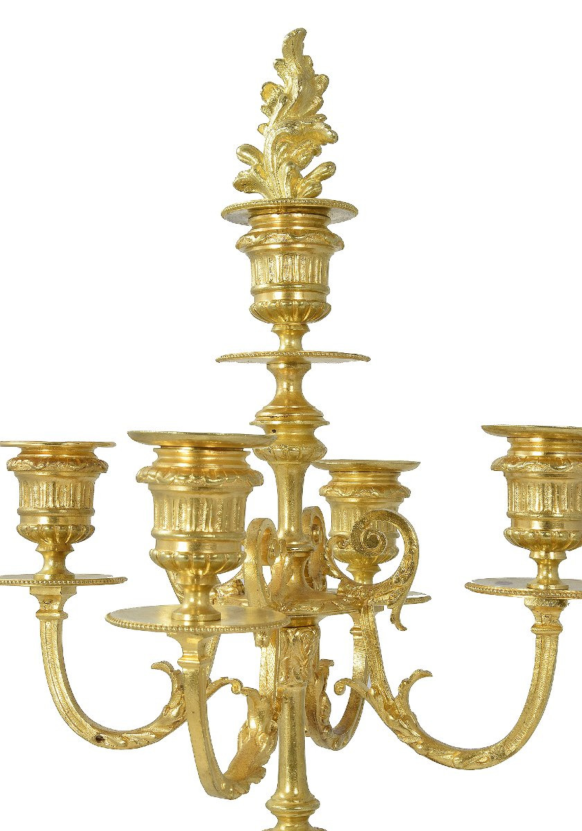 Candlestick Gilded Bronze And Red Marble XIXème-photo-3