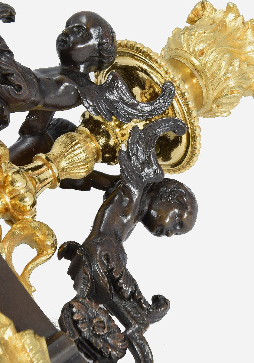 Imposing Candlestick 71 Cm Mercury-gilded And Patinated Bronze-photo-8