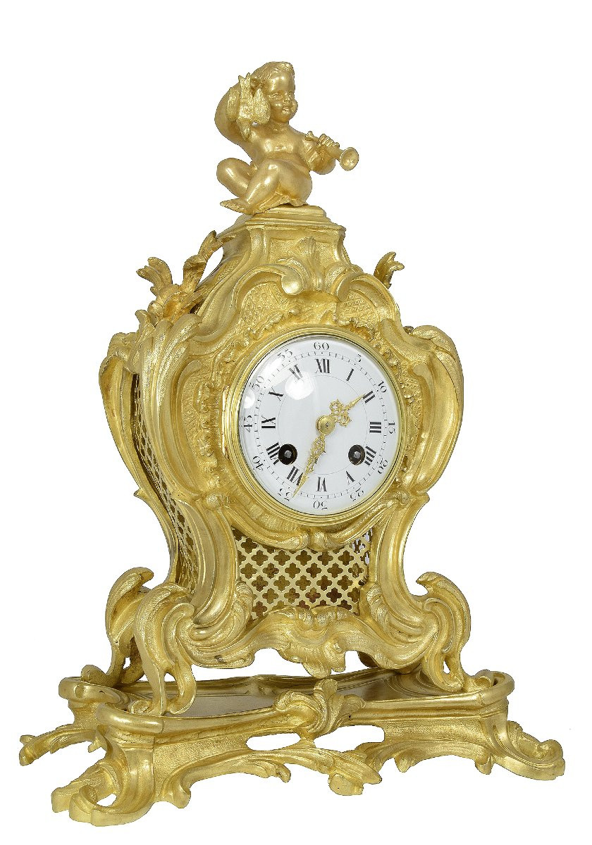 Clock Gilded Bronze Cherub Louis XV Style-photo-2