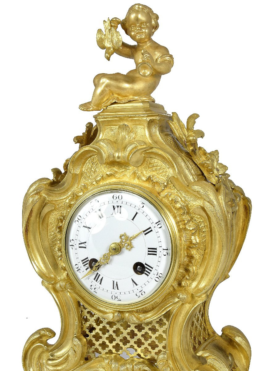 Clock Gilded Bronze Cherub Louis XV Style-photo-3