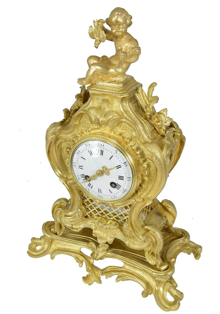 Clock Gilded Bronze Cherub Louis XV Style-photo-4