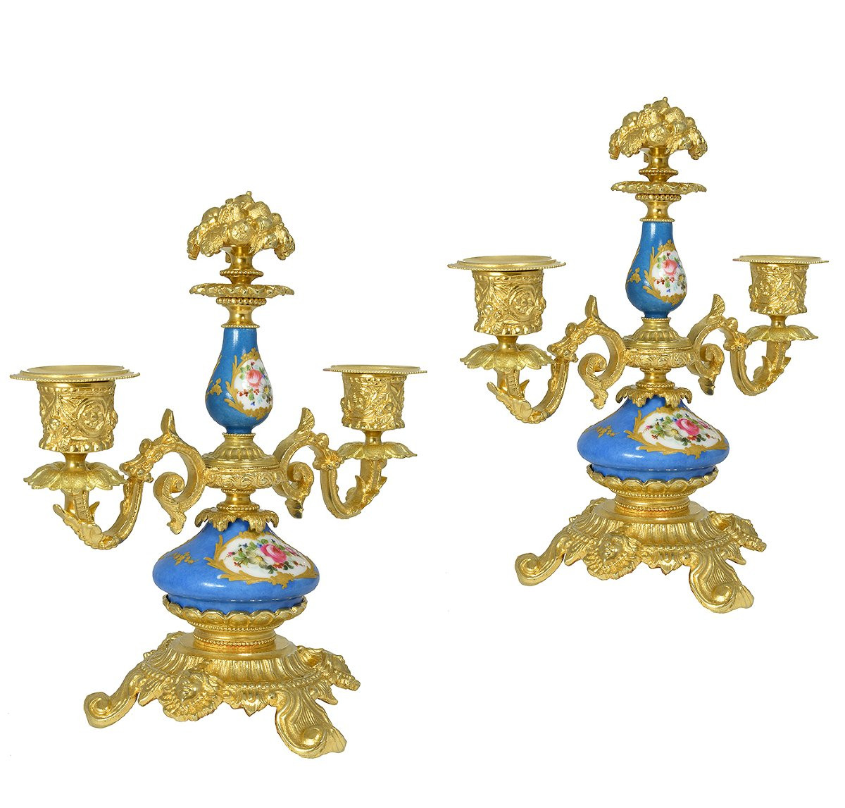 Paire De Chandeliers Bronze Doré Et Porcelaine De Paris-photo-4