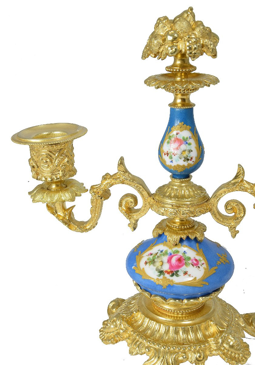 Paire De Chandeliers Bronze Doré Et Porcelaine De Paris-photo-1