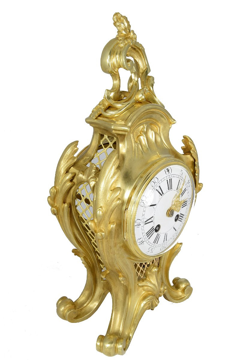 Clock Gilded Bronze Louis XV Style Watchmaker Vincent 1855-photo-3