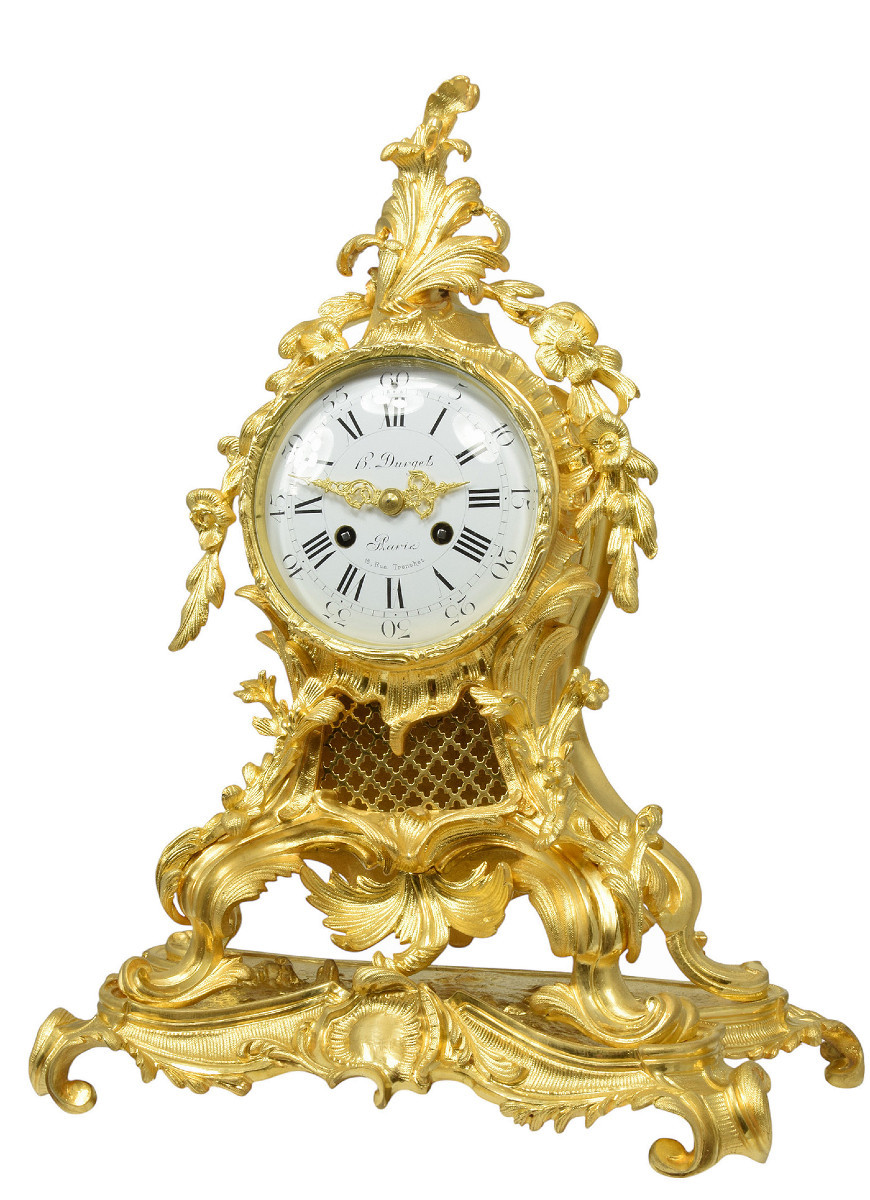 Clock Stil Louis XV In Gilded Bronze Watchmaker:  Vincenti 1855 