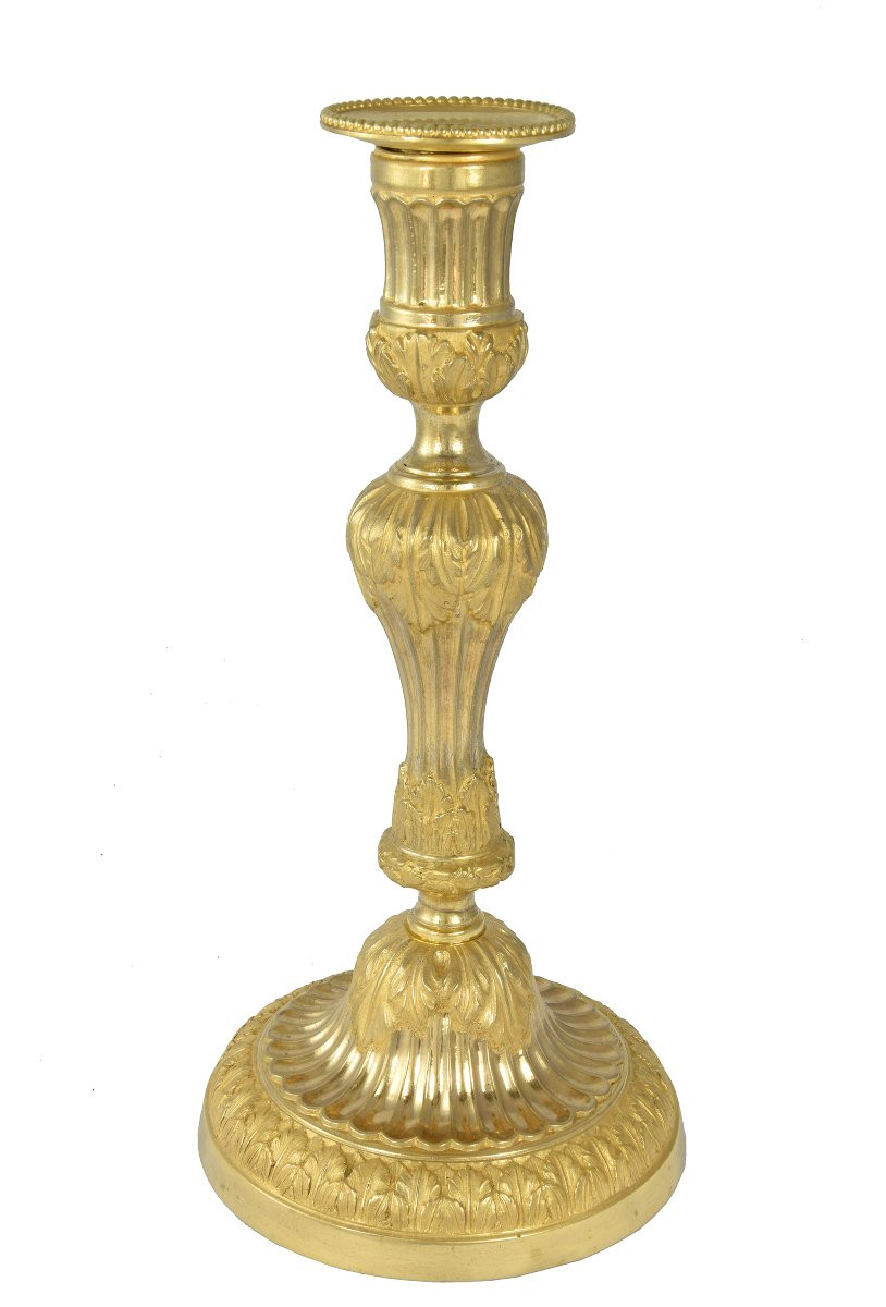 Grande paire de bougeoirs en bronze XIXème-photo-1