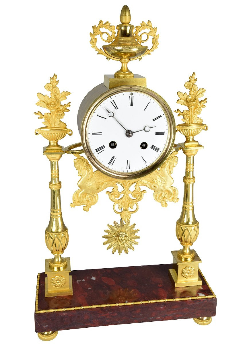 Clock Portico In Bronze Mercury Gilding And Marble-photo-2