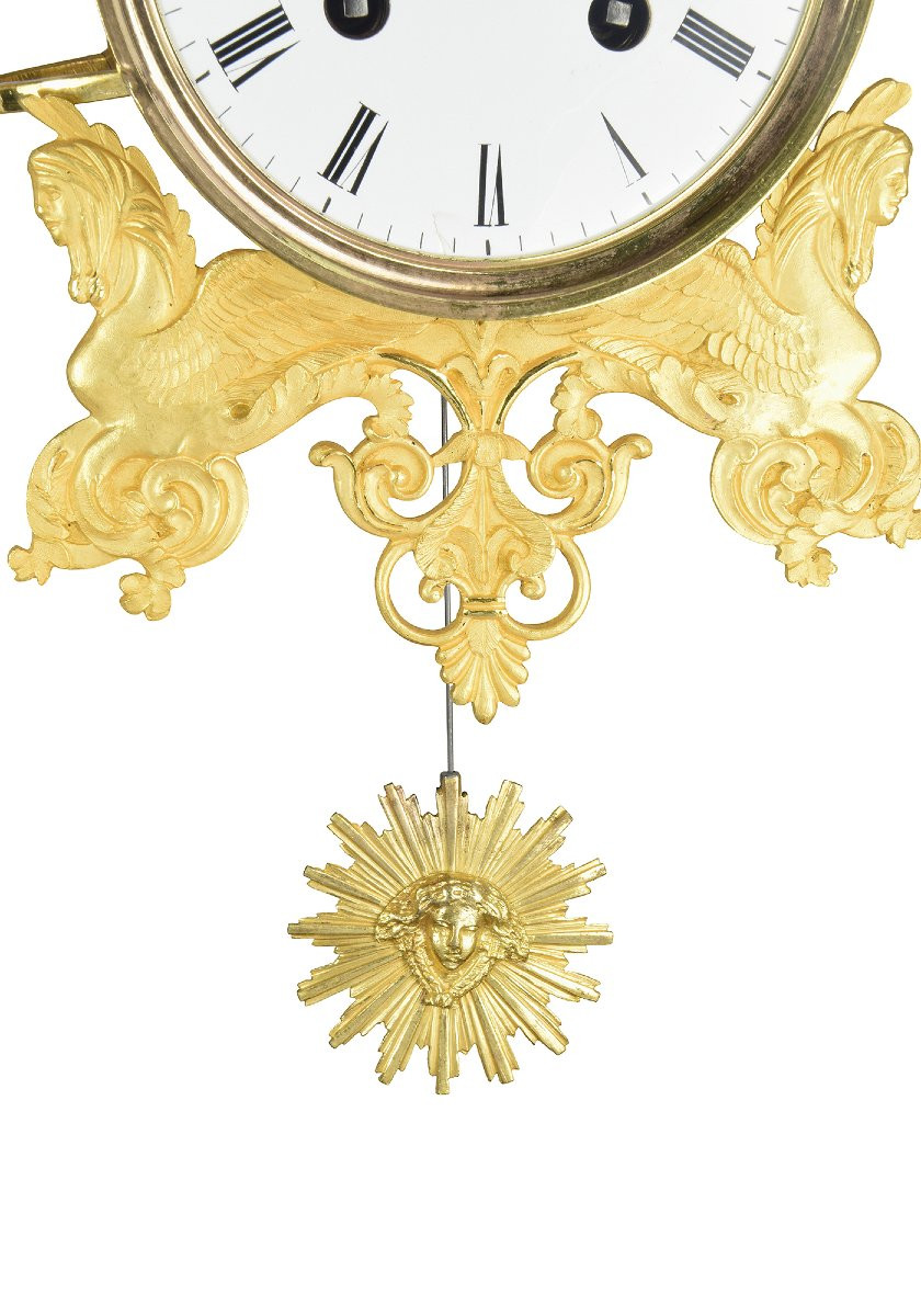 Clock Portico In Bronze Mercury Gilding And Marble-photo-3
