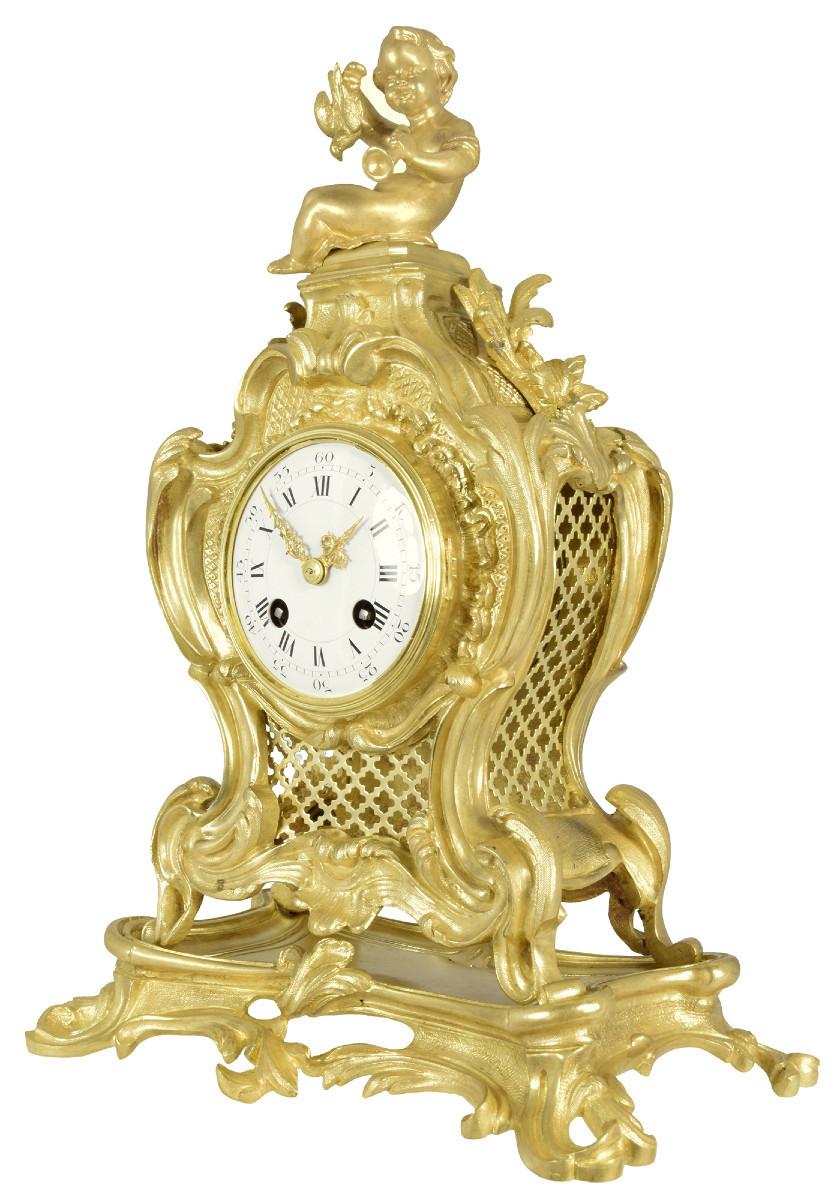 Clock Gilded Bronze Cherub Louis XV Style