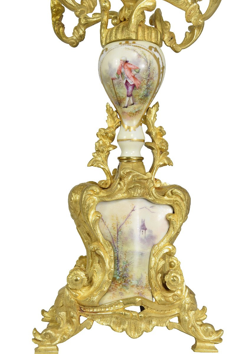 Candlestick Gilt Bronze And Porcelain Louis XV-photo-3