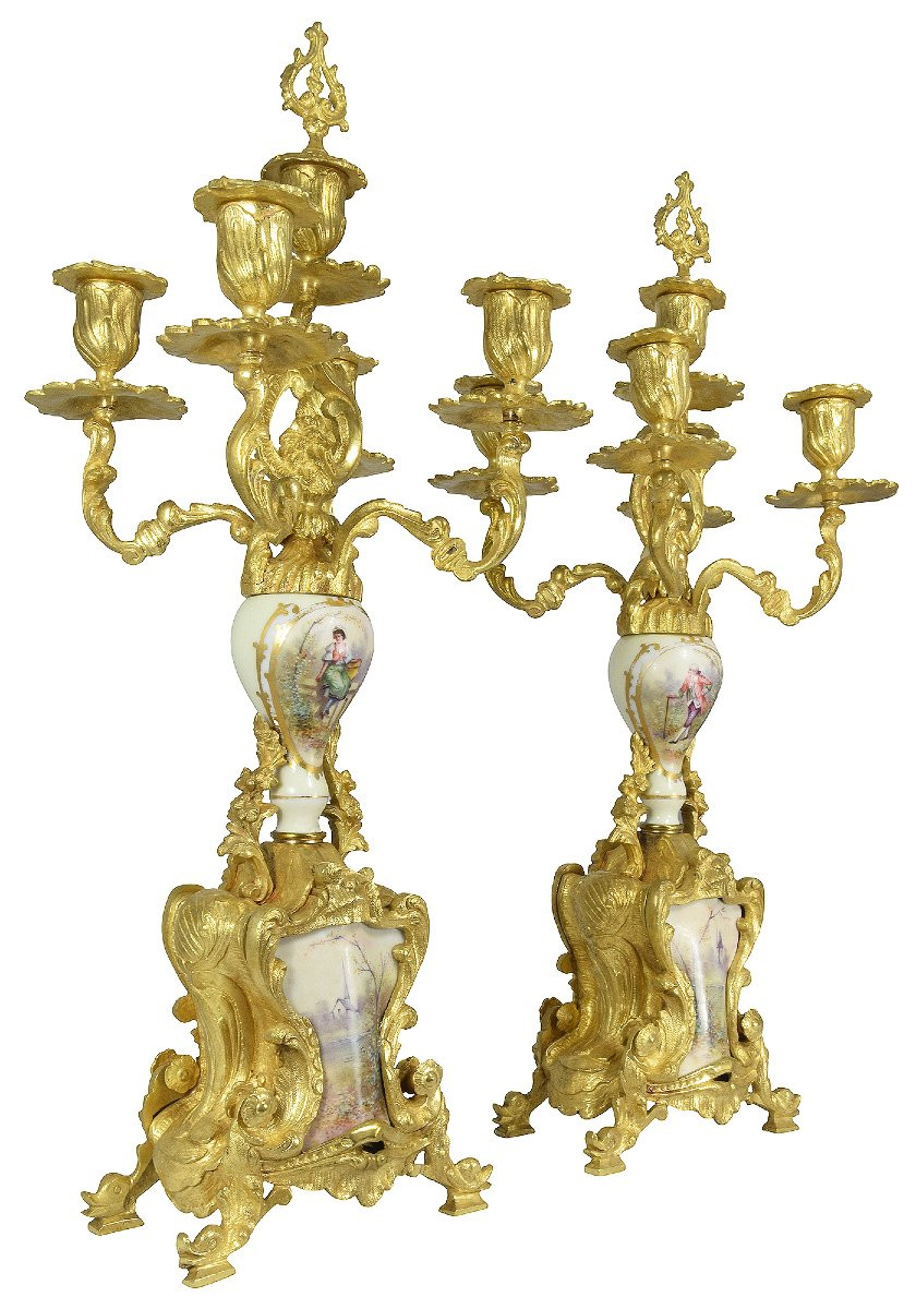 Candlestick Gilt Bronze And Porcelain Louis XV-photo-3