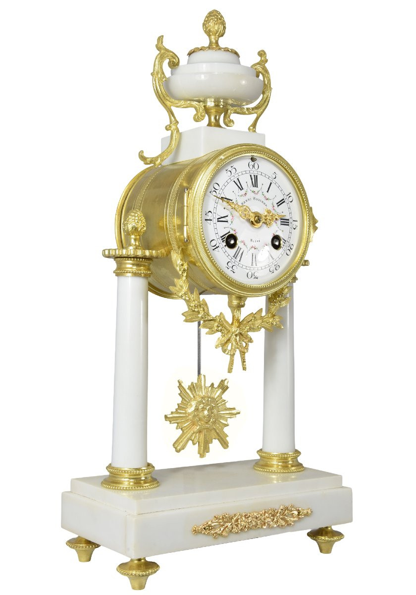 Clock Portico In Carrara Marble And Gilded Bronze Napoléon III-photo-2