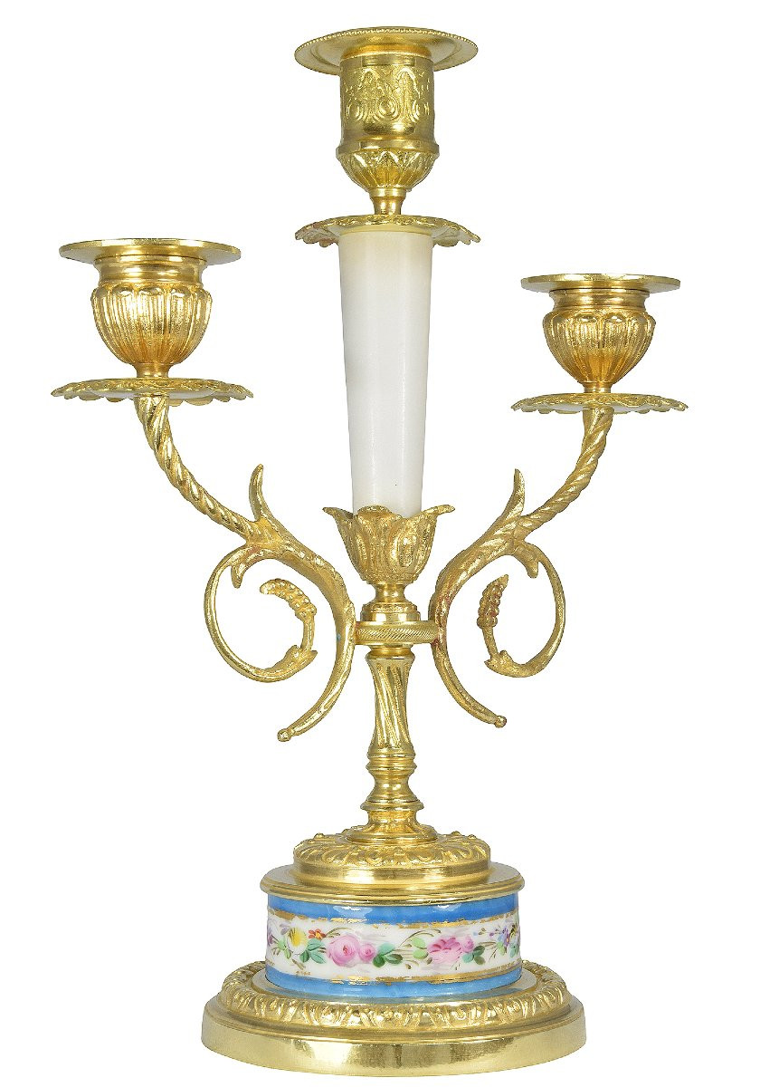Pair Of Candlesticks In Bronze And Porcelain XIXème-photo-2