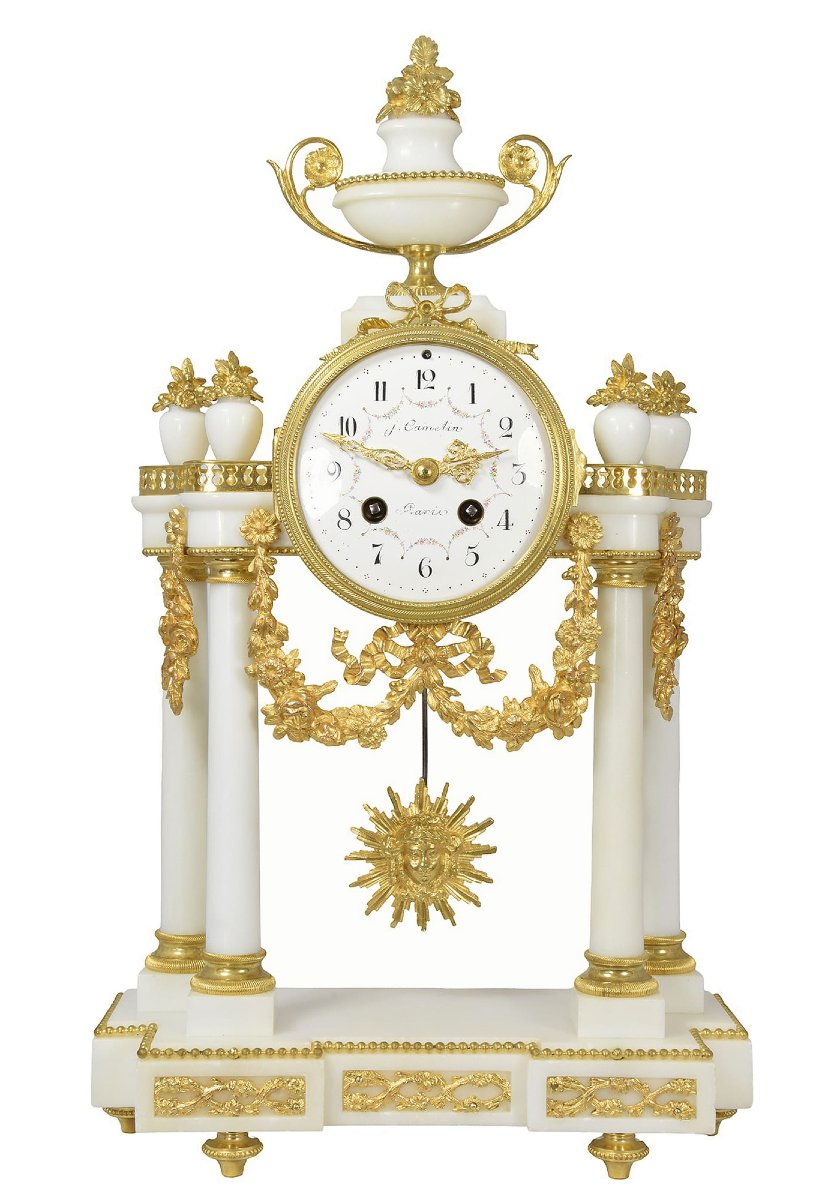 Clock Portico Carrara Marble Watchmaker : Camelin