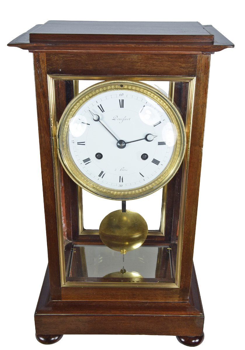 Pendule cage vitré en acajou horloger : BENISART-photo-2