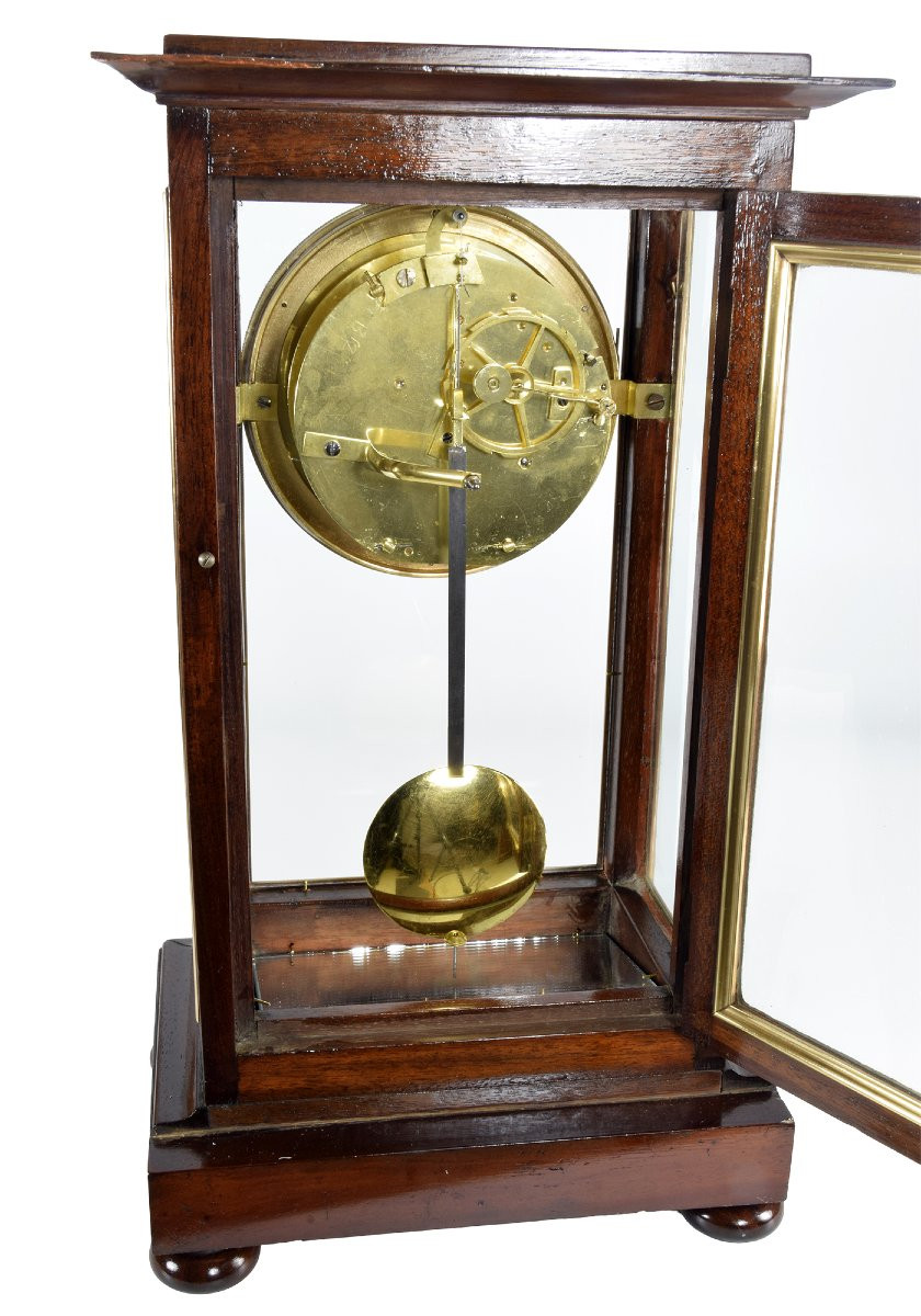 Pendule cage vitré en acajou horloger : BENISART-photo-4