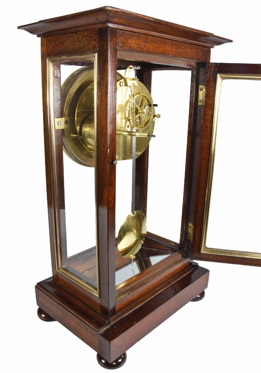 Pendule cage vitré en acajou horloger : BENISART-photo-5