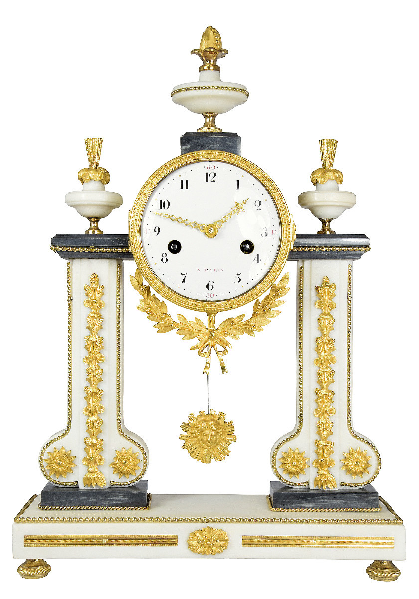 Clock Portico Marble Enameller Dubuisson