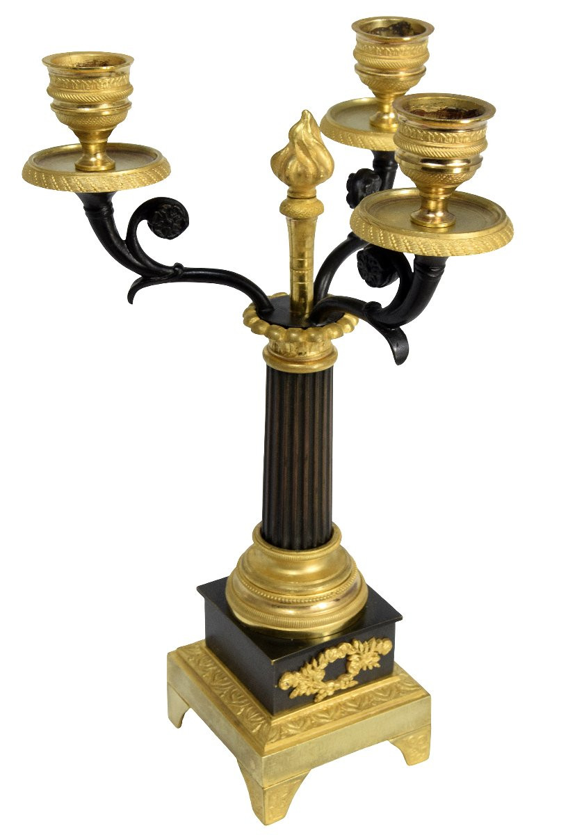 Pair Of Candlesticks Restoration Period, 1820-photo-4