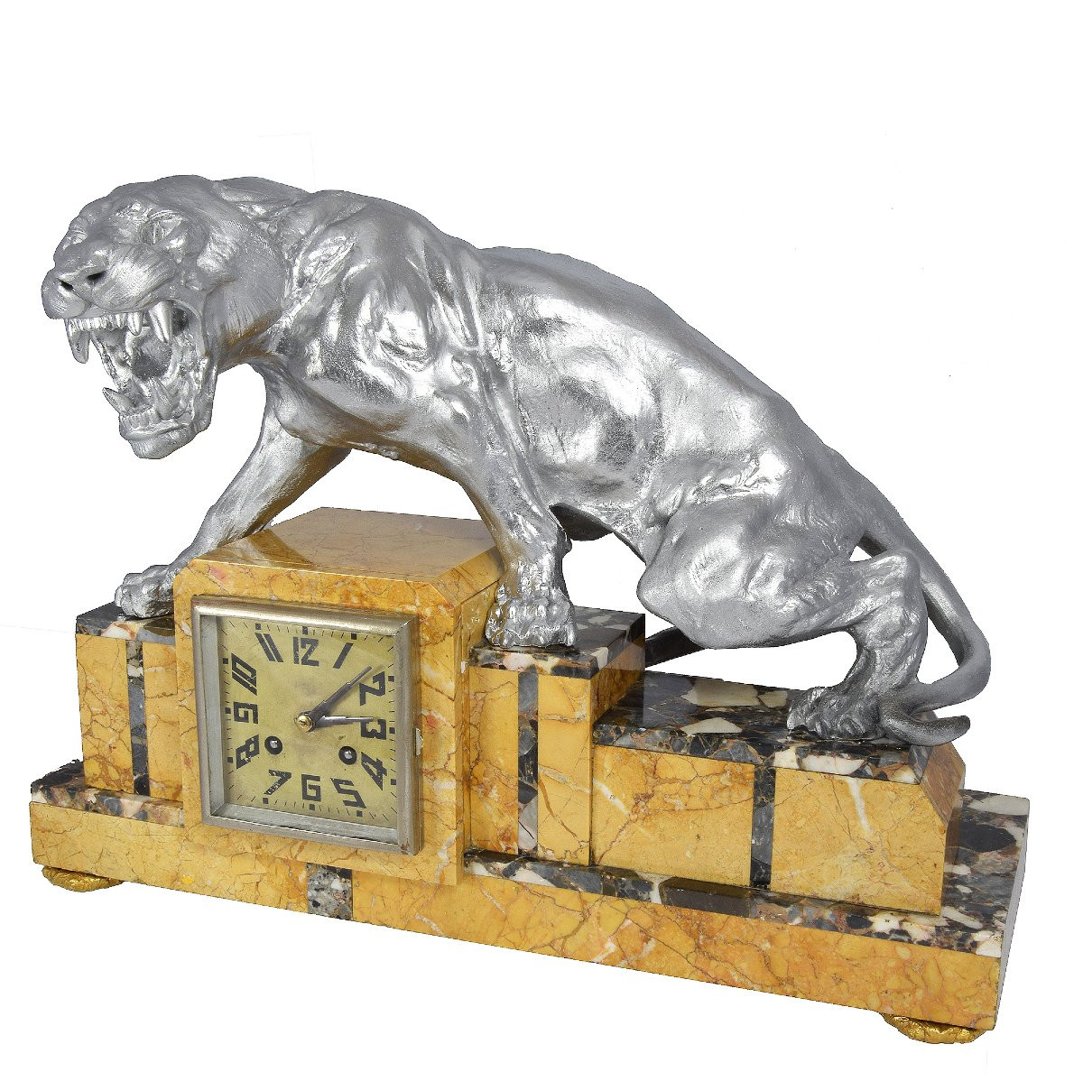 Clock Art Deco With Feline By T. Cartier-photo-3