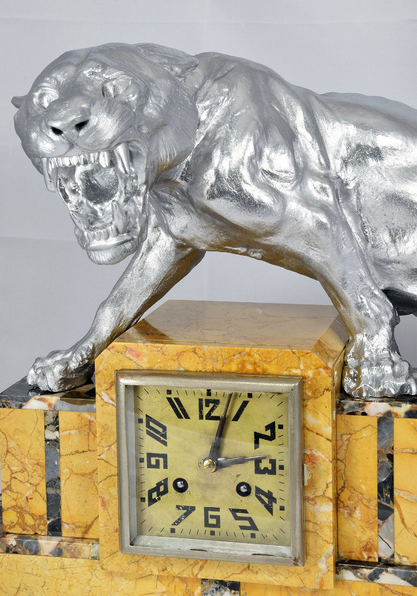 Clock Art Deco With Feline By T. Cartier-photo-1