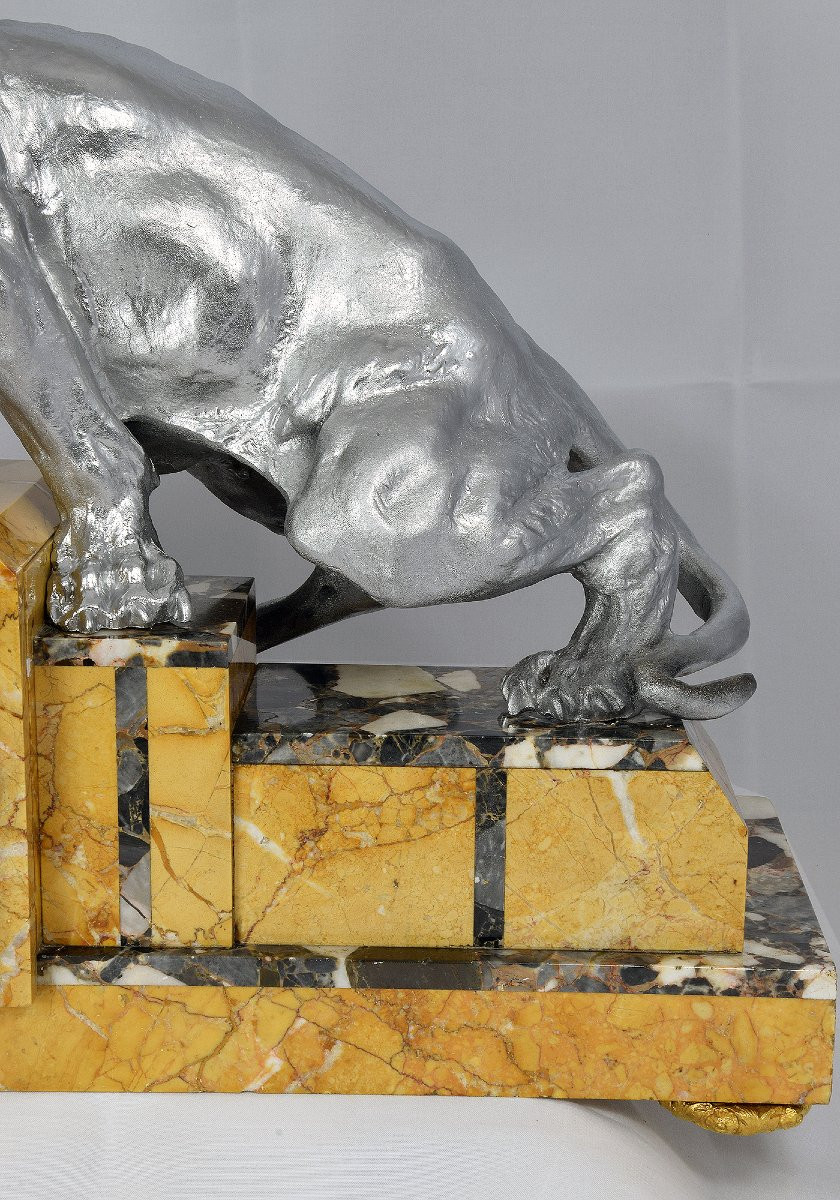 Clock Art Deco With Feline By T. Cartier-photo-2