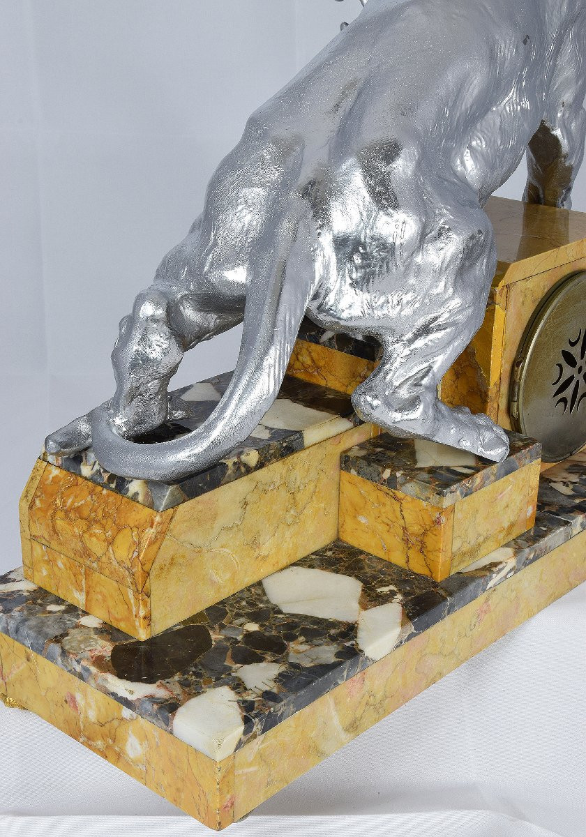 Clock Art Deco With Feline By T. Cartier-photo-4