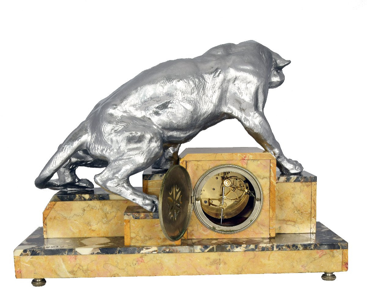 Clock Art Deco With Feline By T. Cartier-photo-6