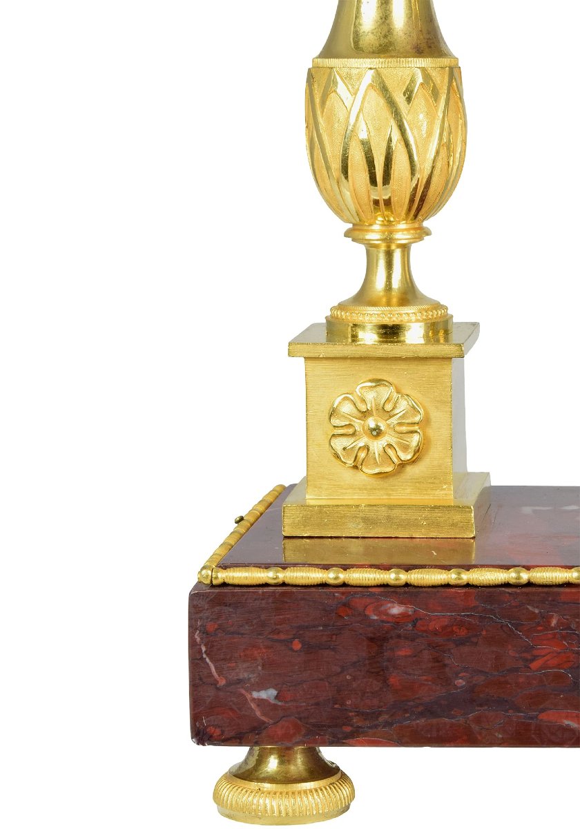 Pendule portique en bronze doré au mercure et marbre-photo-3