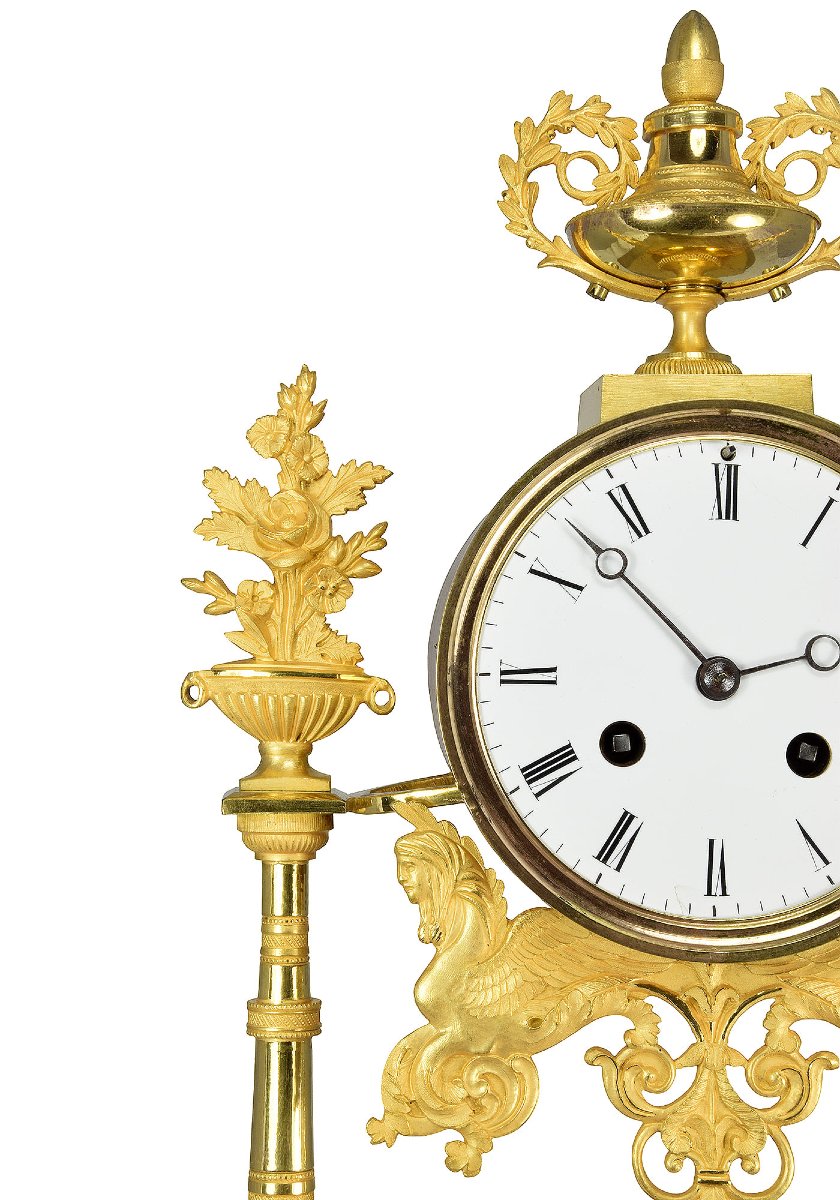 Pendule portique en bronze doré au mercure et marbre-photo-1