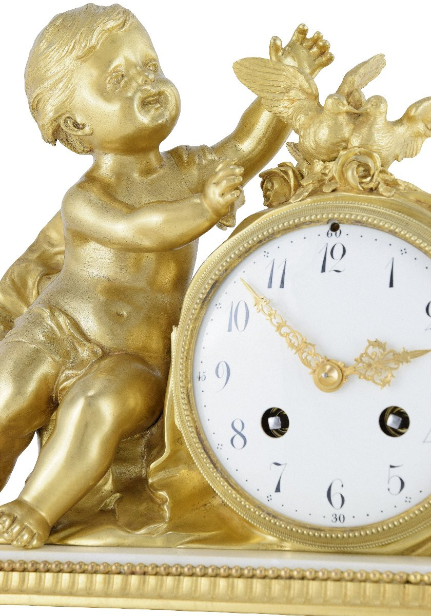Pendule au chérubin et colombes XIXème-photo-3