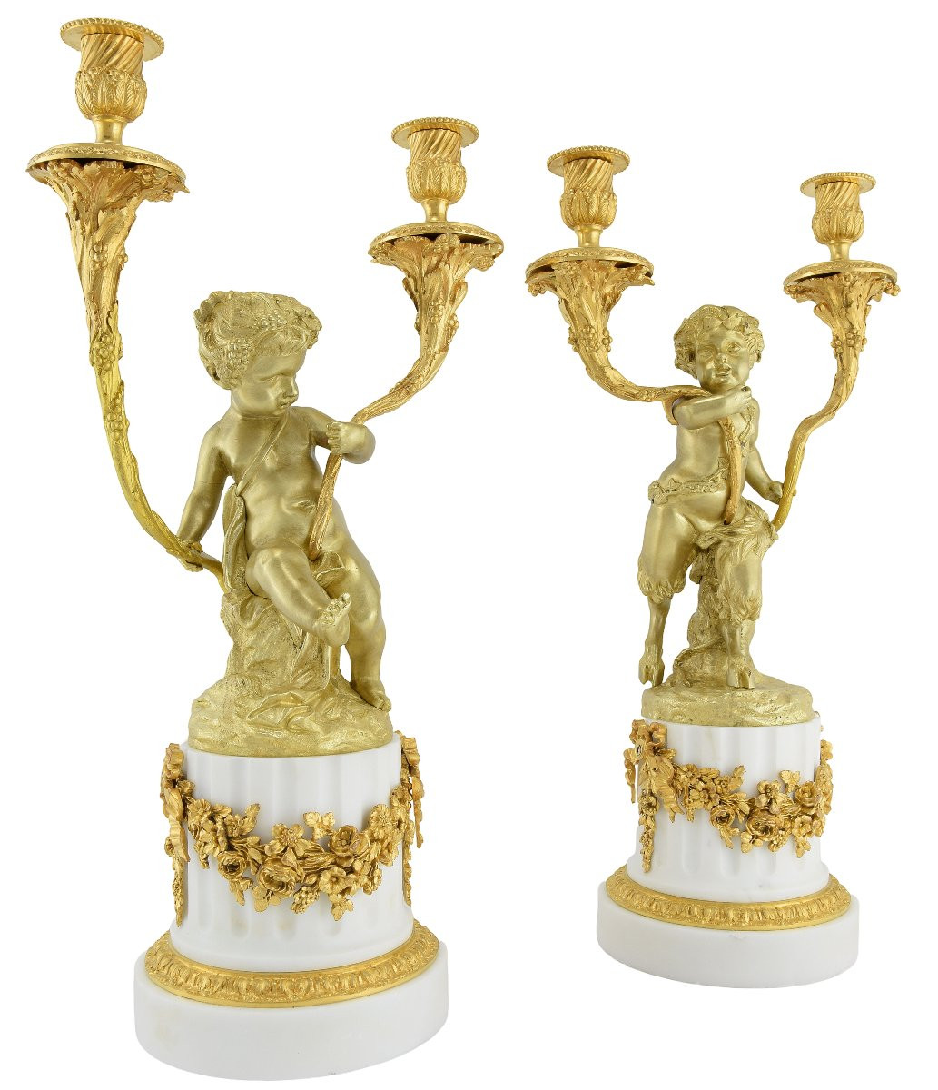 Grande paire de candélabres petits Bacchus XIXème-photo-6