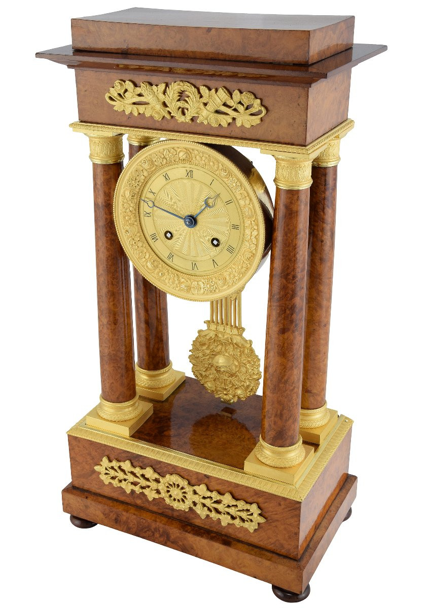 Portico Clock Burl Wood Charles X 1840-photo-2