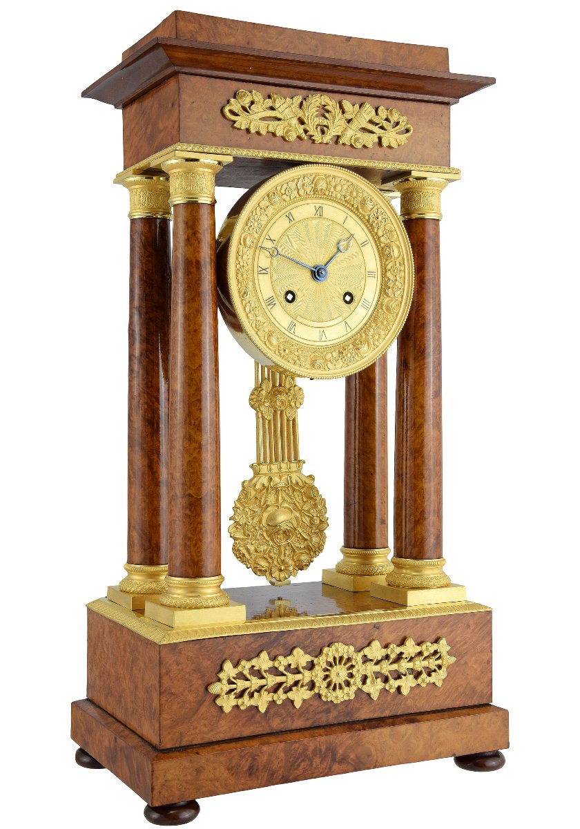 Portico Clock Burl Wood Charles X 1840-photo-3