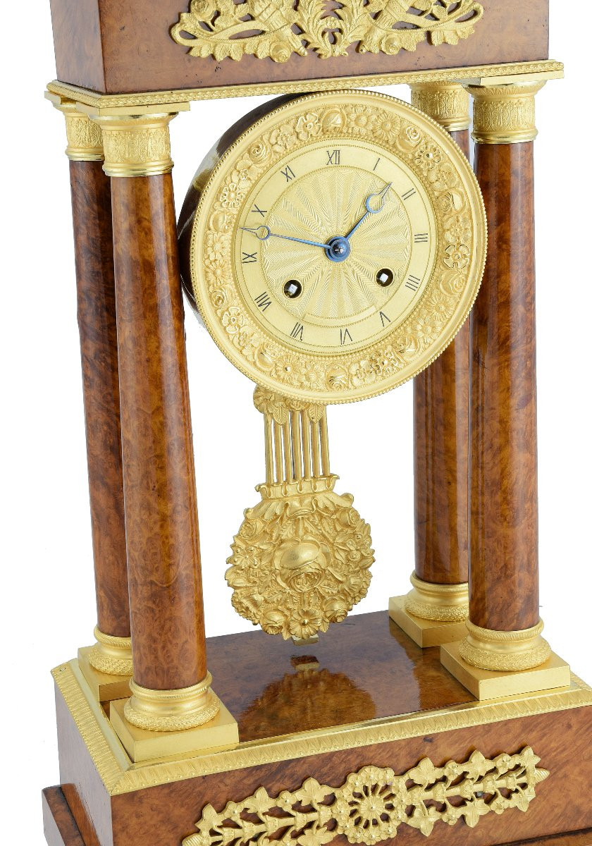 Portico Clock Burl Wood Charles X 1840-photo-3