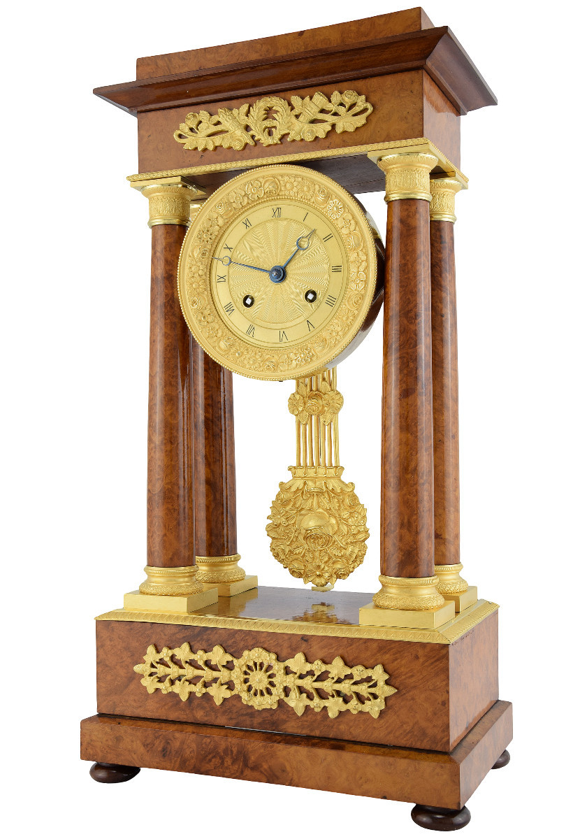 Portico Clock Burl Wood Charles X 1840