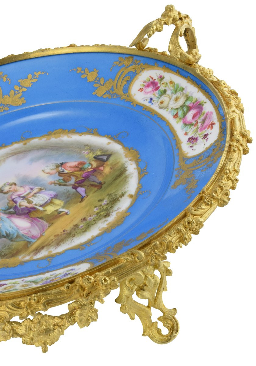 XL assiette en porcelaine, monture en bronze doré XIXème-photo-4