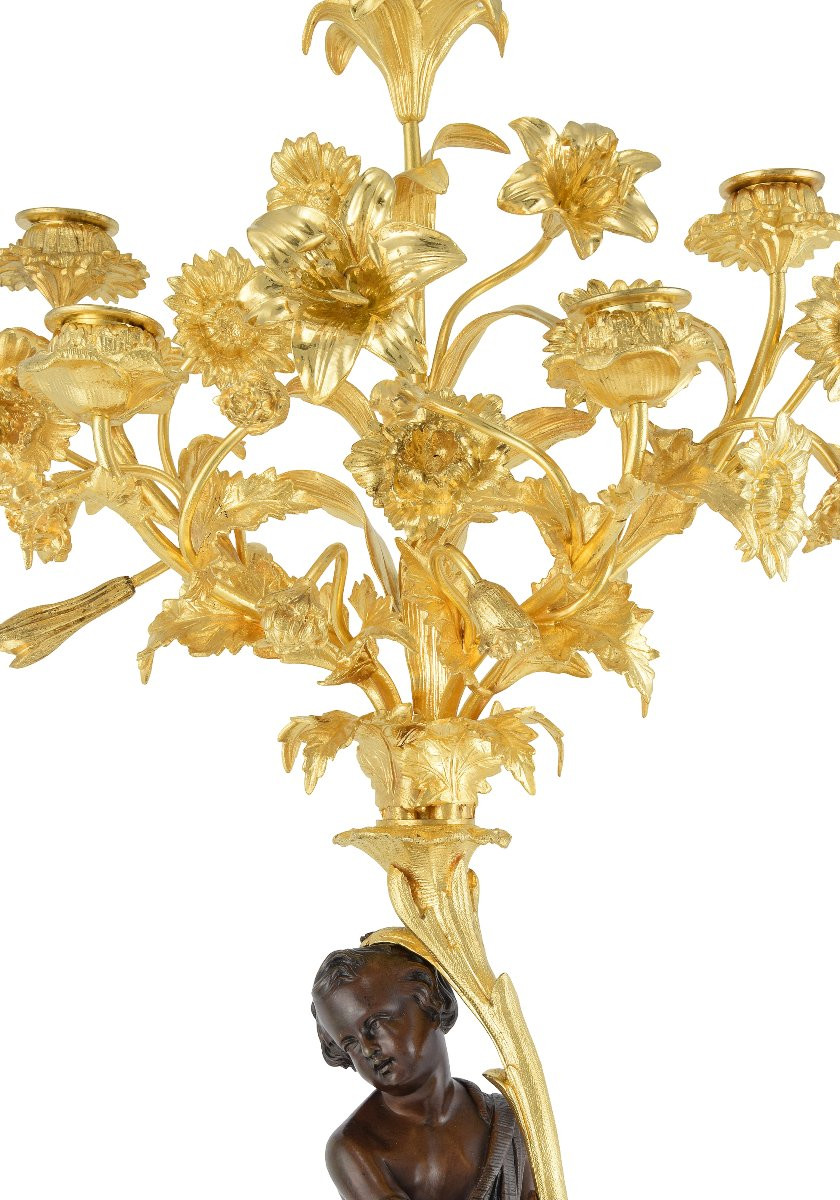 Paire de candélabres à bouquet fleuri XIXème-photo-3