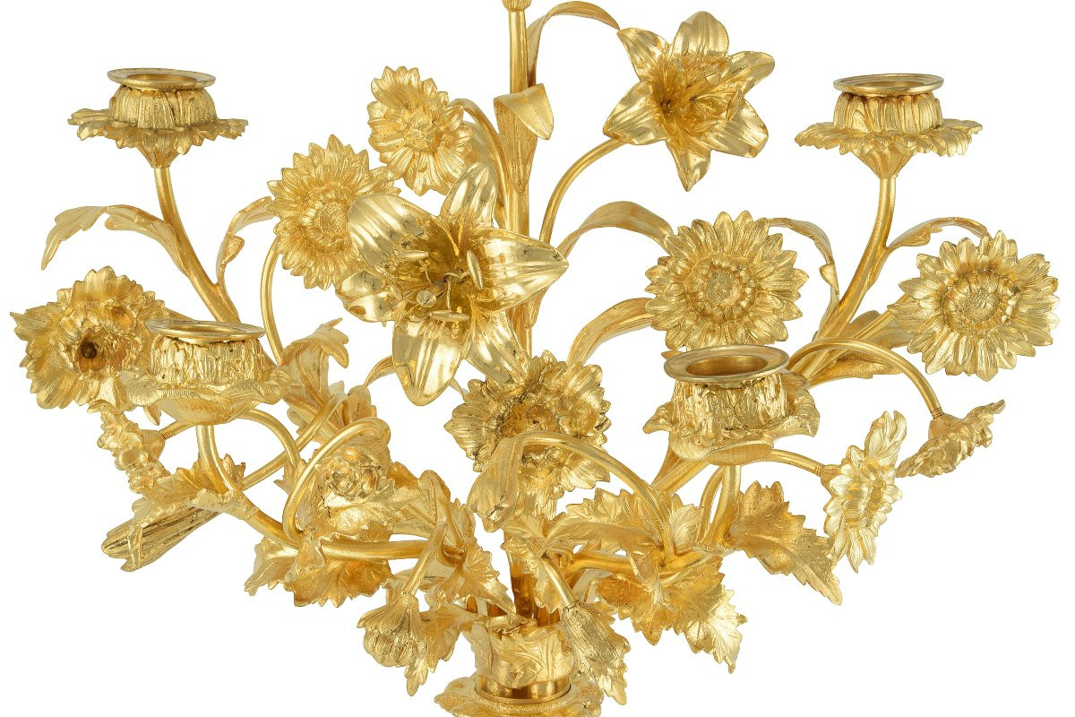 Paire de candélabres à bouquet fleuri XIXème-photo-2