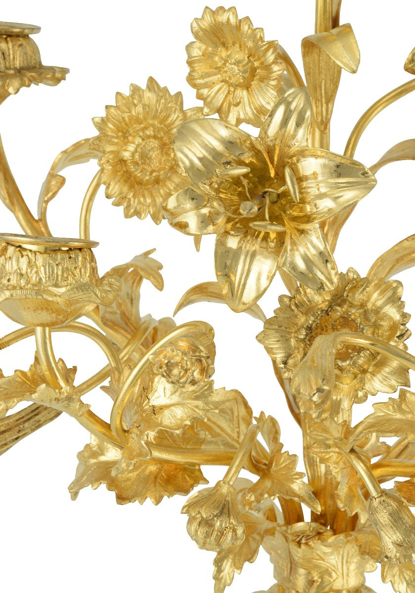 Paire de candélabres à bouquet fleuri XIXème-photo-3