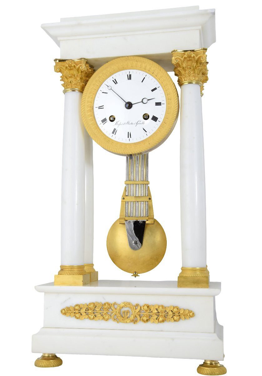 Portique marbre de carrare et bronze doré au mercure-photo-2