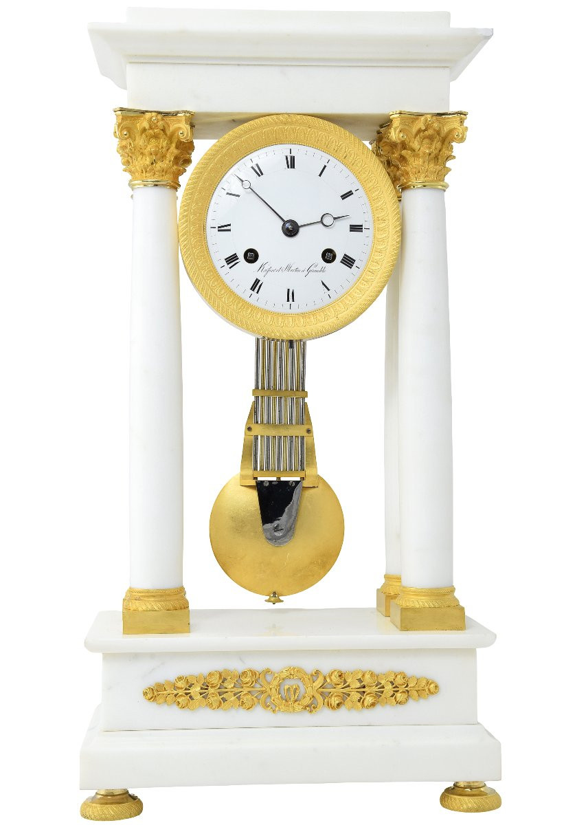 Portique marbre de carrare et bronze doré au mercure-photo-3