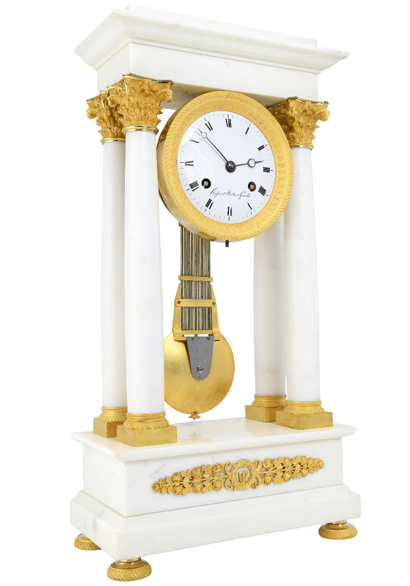 Portique marbre de carrare et bronze doré au mercure