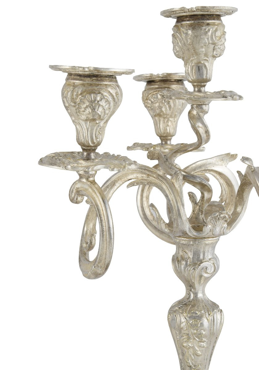 Candlestick Gilt Silvered Bronze Louis XV XIXème-photo-4