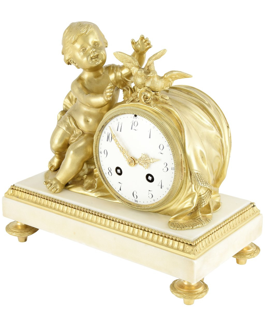 Pendule au chérubin et colombes XIXème-photo-1