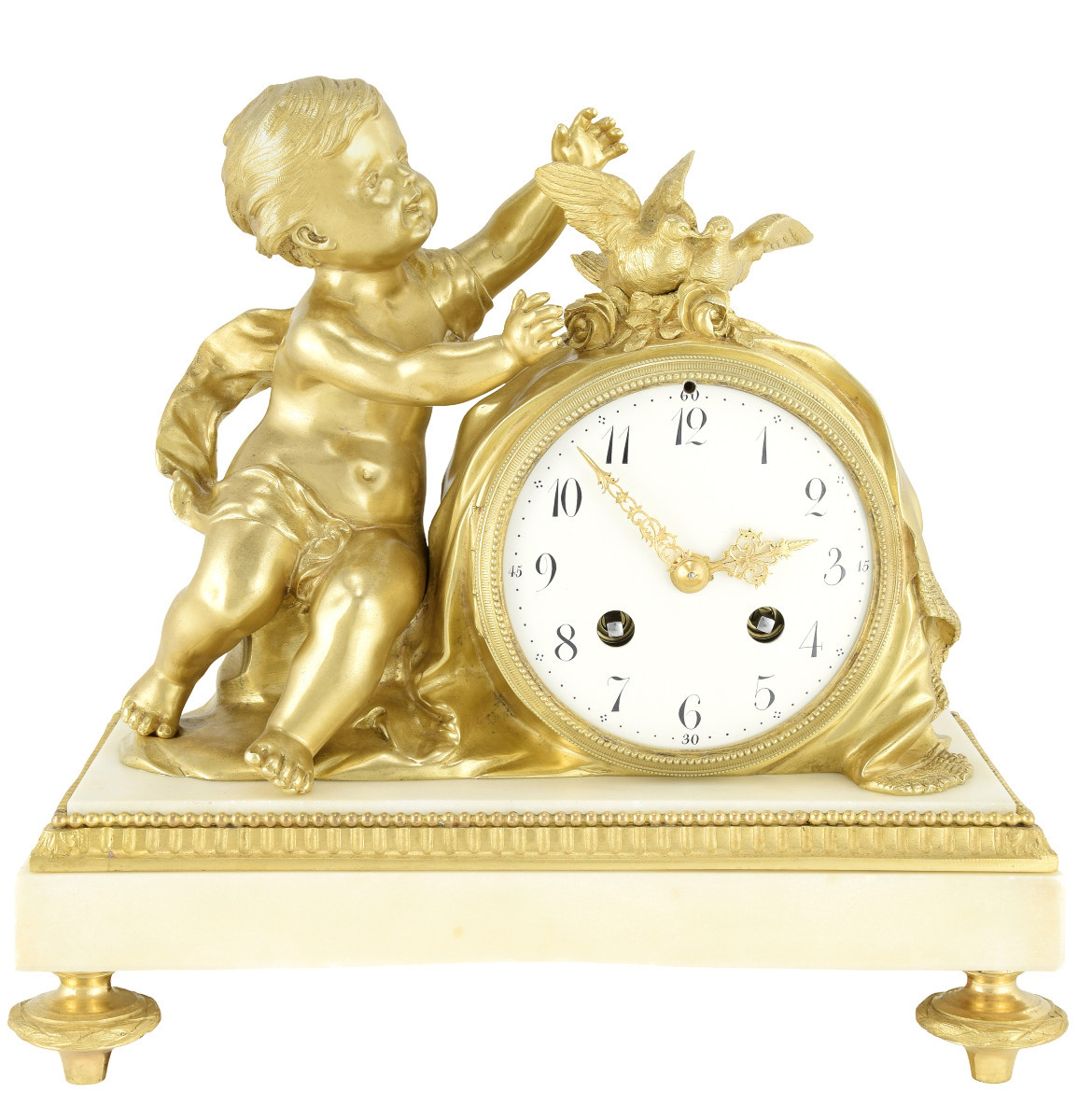 Pendule au chérubin et colombes XIXème