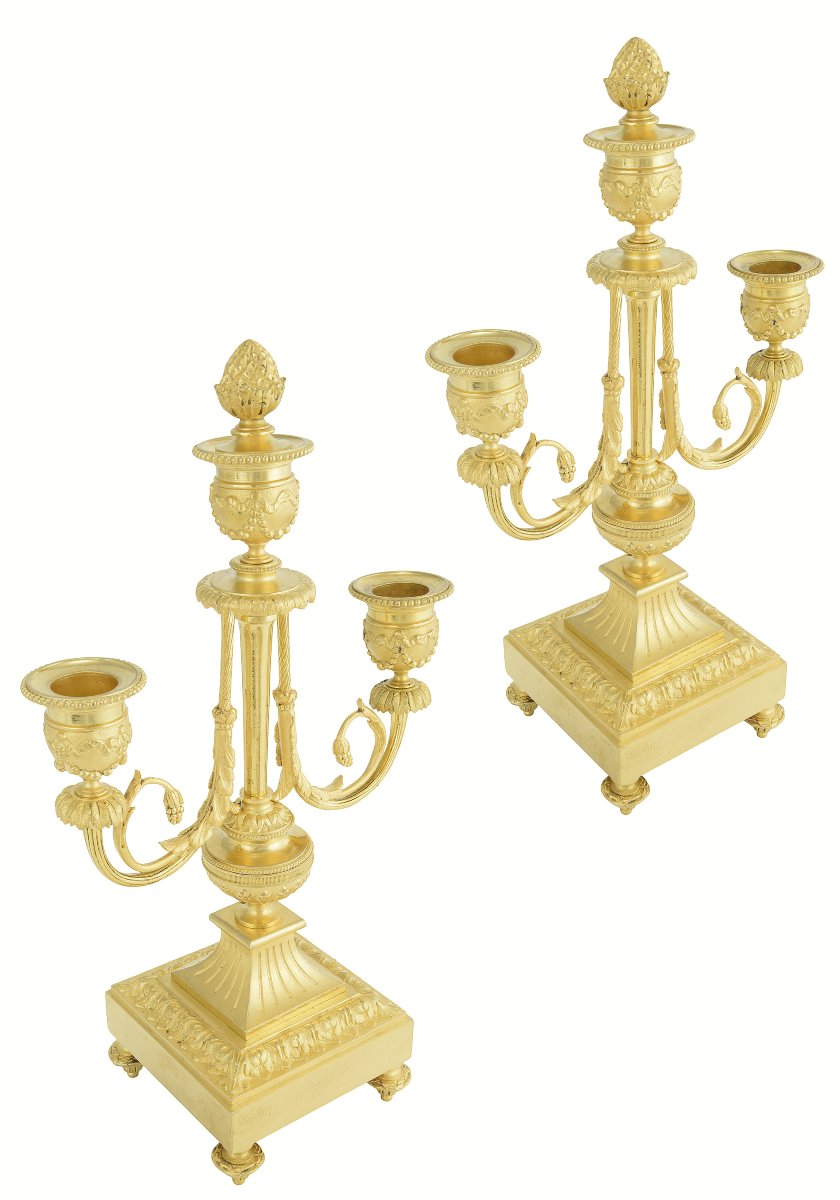 Pair Of Candlesticks 19th Century Empire Style-photo-2